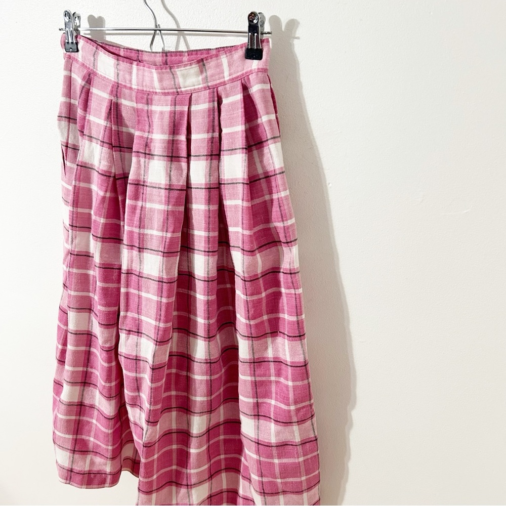 Vintage Chaus Petites Plaid Pleated Midi Skirt Banded Waist Side Button 🩷🤍🖤 - Picture 2 of 9